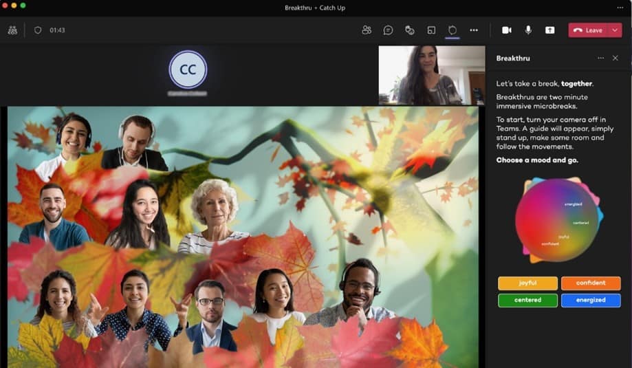A screenshot of the Microsoft Teams app Breakthru, showing a group break session