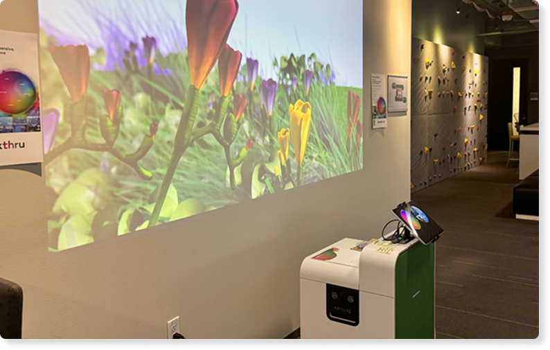 A photo of employees using Breakthru together in the office space